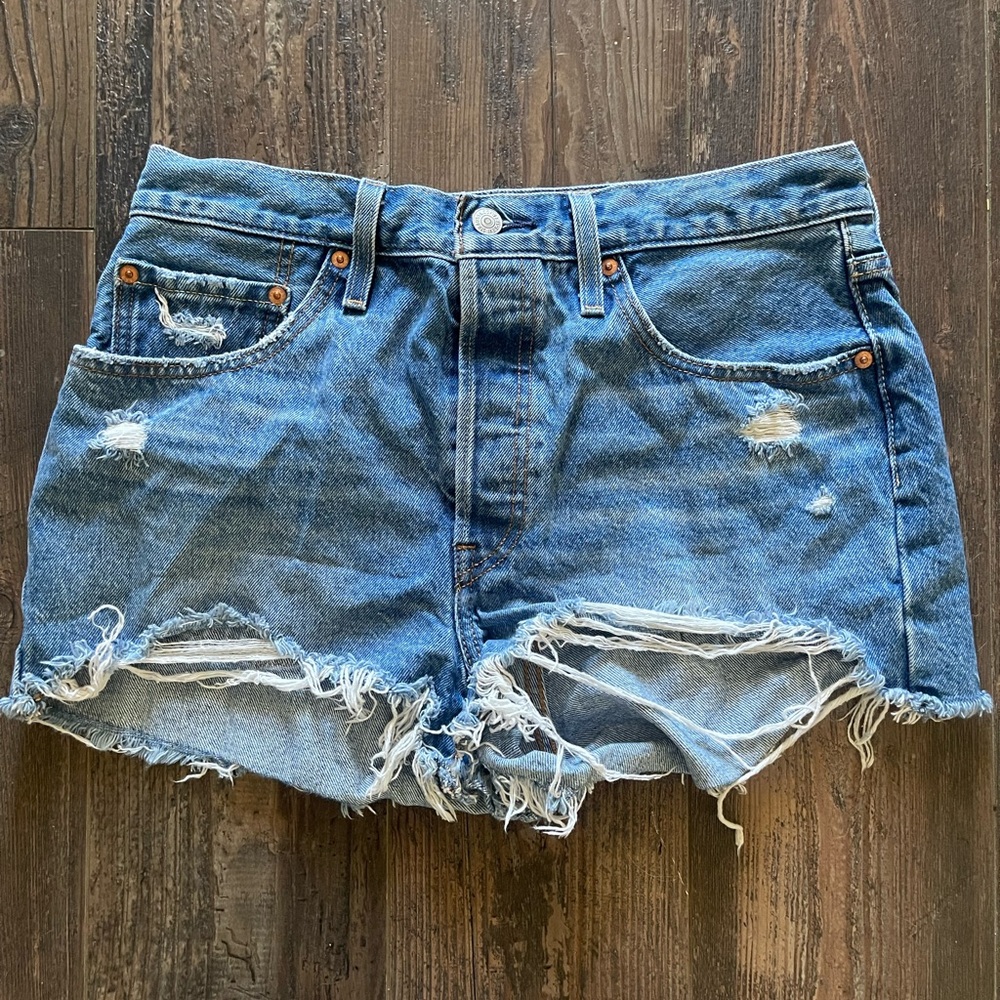 Levi's Blue Distressed Jean Shorts
